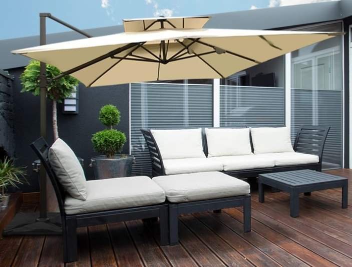 9 By 12 Feet Square Offset Cantilever Umbrella with Cross Base - Beige