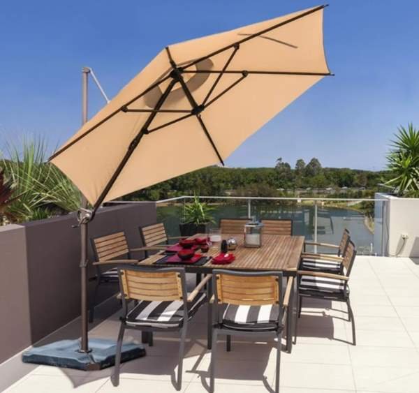 9 Feet Offset Cantilever Umbrella with Cross Base - Beige