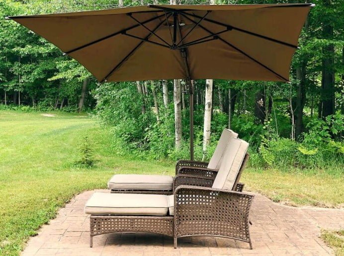 Abba Patio 10 x 10 Feet Rectangular Solar LED 360°Rotating Offset Cantilever Umbrella