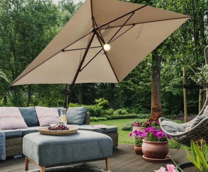 Abba Patio 12.5 By 8 Feet Rectangular Cantilever Umbrella with Solar Lights