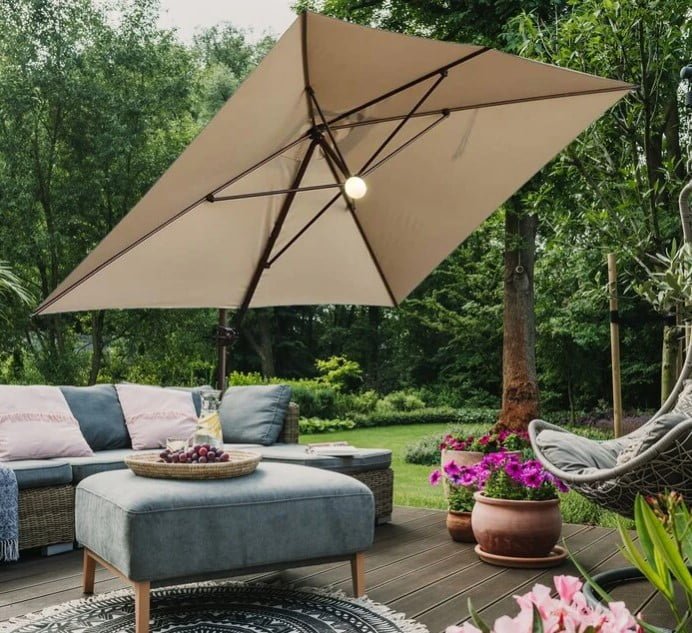 Abba Patio 12.5 By 8 Feet Rectangular Cantilever Umbrella with Solar Lights