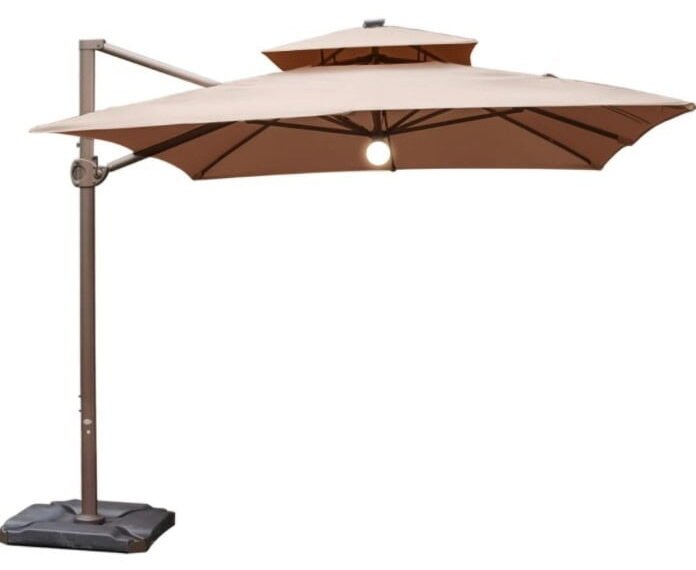 Abba Patio 9 x 12 Feet Rectangular Offset Cantilever Umbrella with Solar Lights