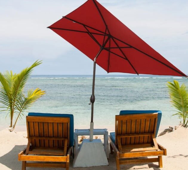 Abba Patio 6.5 by 10 Ft Rectangular Market Umbrella with Push Button Tilt and Crank