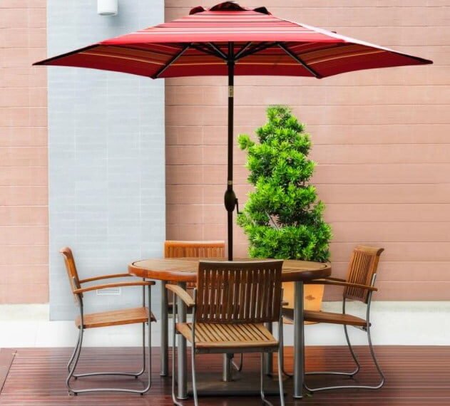 Abba Patio 9 Feet Market Umbrella with Auto Tilt and Crank, Striped (8 Ribs)