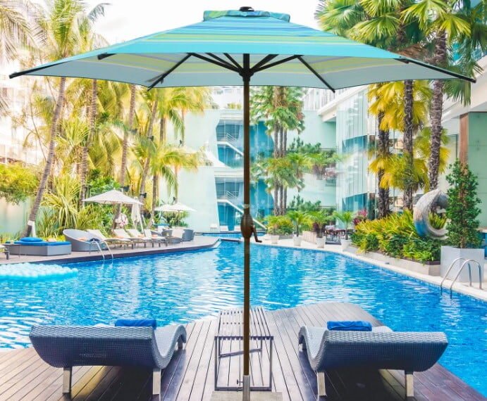 Abba Patio 9 Feet Striped Aluminum Market Umbrella with Push Button Tilt and Crank