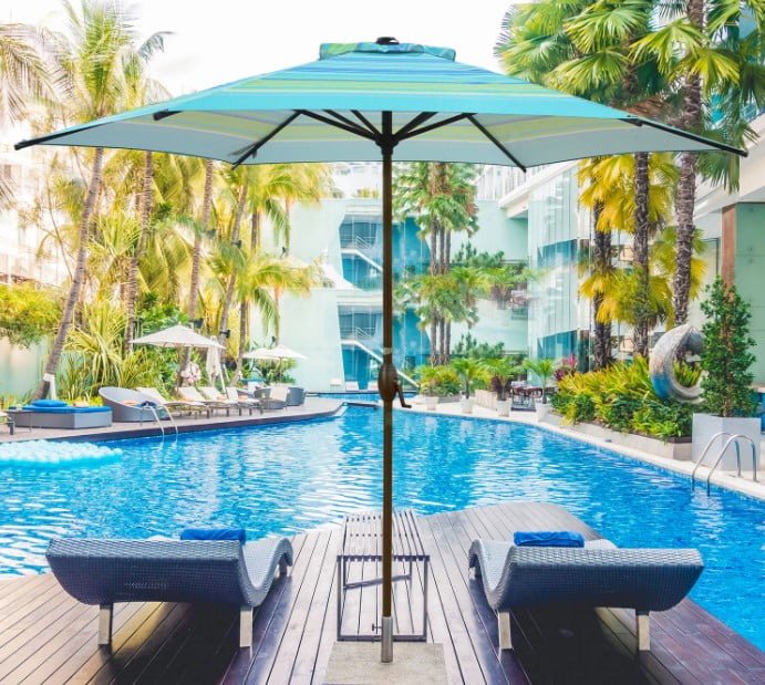 Abba Patio 9 Feet Striped Aluminum Market Umbrella with Push Button Tilt and Crank