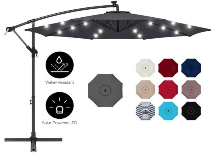 Best Choice Products 10ft Solar LED Offset Hanging Patio Umbrella