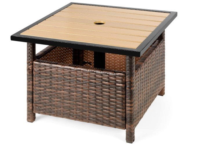 Best Choice Products Outdoor Wicker Patio Side Table Accent Furniture w Umbrella Hole