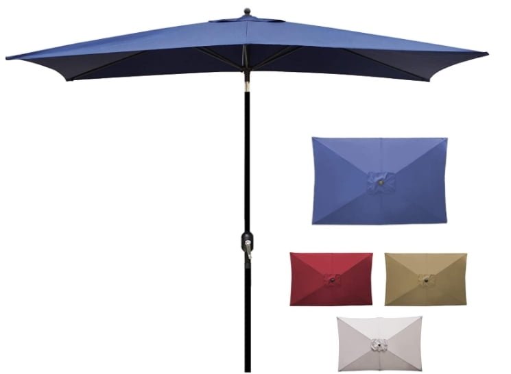 Blissun 10' Rectangular Patio Umbrella Outdoor Market Table Umbrella with Push Button Tilt and Crank