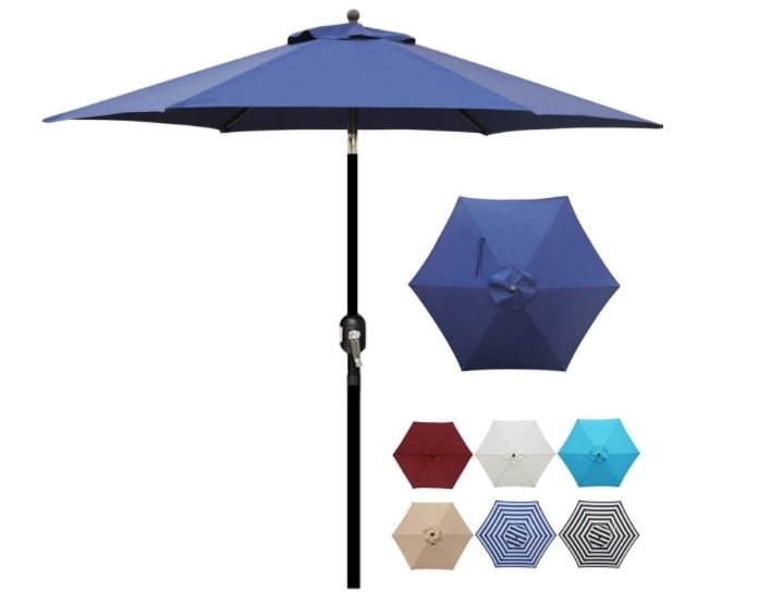Blissun 7.5 ft Patio Umbrella, Yard Umbrella Push Button Tilt Crank (Navy Blue)