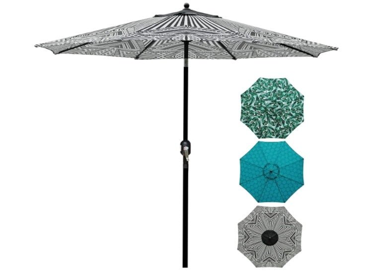 Blissun 9' Patio Umbrella Aluminum Manual Push Button Tilt and Crank Garden Parasol