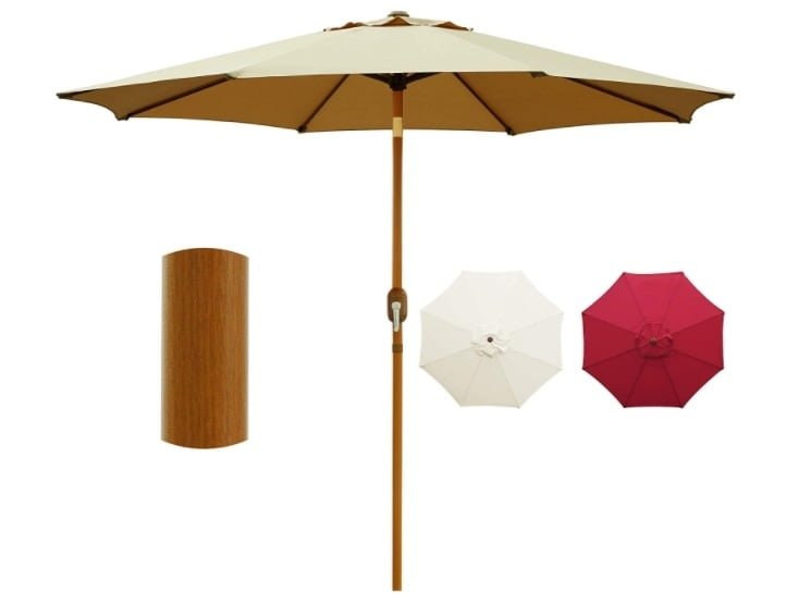 Blissun 9' Patio Umbrella Outdoor Market Table Umbrella with Push Button Tilt and Crank, Wooden Sticker Aluminum Pole