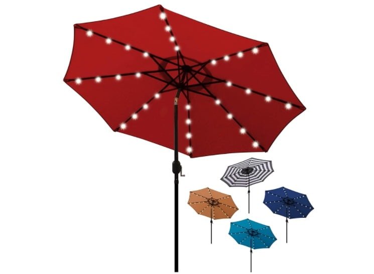 Blissun 9 ft Solar Umbrella 32 LED Lighted Patio Umbrella Table Market Umbrella