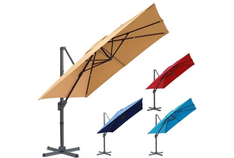 lissun 10 x 10 ft Offset Umbrella, Hanging Patio Umbrella with 360° Rotation, Outdoor Cantilever Market Umbrella
