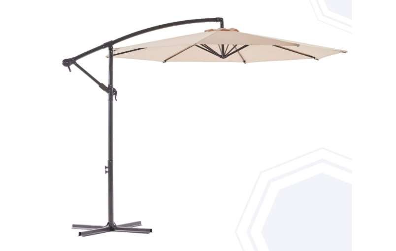 BLUU 10 FT Patio Offset Umbrella Outdoor Cantilever Umbrella Hanging Umbrellas with Infinite Tilt, Crank & Cross Base