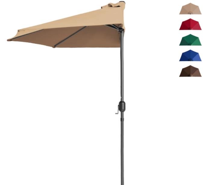 Best Choice Products 9ft Half Market Patio Umbrella w Crank Tan