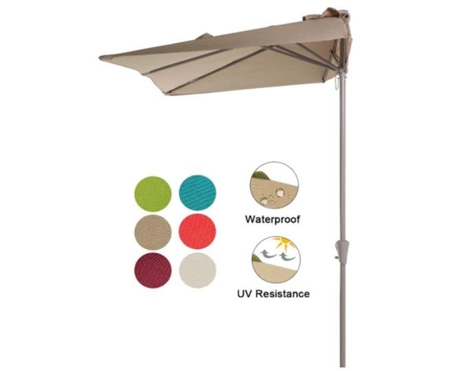 COBANA 7.5&rsquo;by 4&rsquo;Half Rectangular Outdoor Patio Umbrella for Patio, Balcony, Garden, Deck, Beige