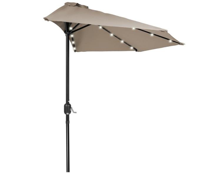Home & Comfort 9' Patio LED Half Umbrella LED - Solar Powered (Tan)