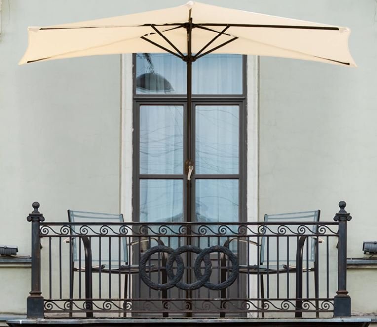 Pure Garden 50-145-T 9' Half Round Patio Umbrella, Tan