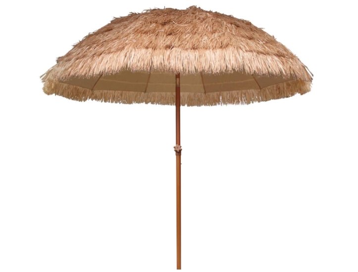 AMMSUN 7.5ft Hula Thatched Tiki Umbrella Hawaiian Style Beach Patio Umbrella 10 Ribs UPF 50+ with Tilt Natural Color