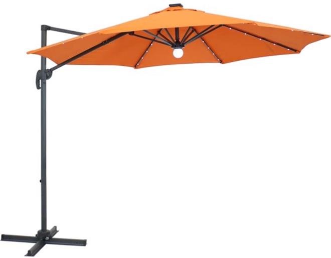 Sunnydaze Offset Outdoor Patio Umbrella with 360-Degree Rotation and Solar LED Lights &ndash; 9-Foot - Burnt Orange