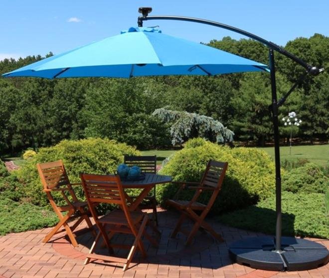 Sunnydaze Offset Patio Umbrella with Solar LED Lights - 10-Foot - Azure