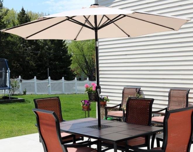 Sunnydaze Solar Powered LED Lighted Patio Umbrella with Tilt & Crank, 9 Foot