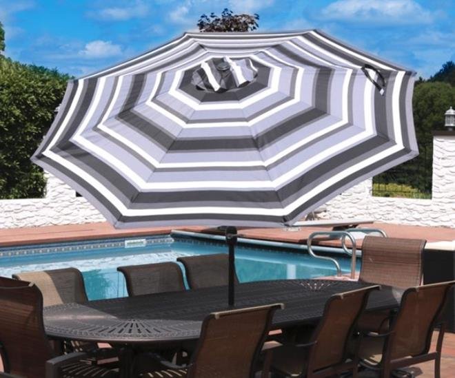 Sunnydaze Striped 9-Foot Aluminum Patio Umbrella with Push Button Tilt & Crank - Catalina Beach Stripe
