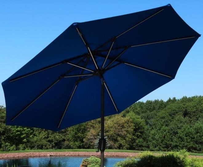 Sunnydaze Sunbrella Patio Umbrella with Solar Lights - 9 Foot Tilting Outdoor Market Umbrella