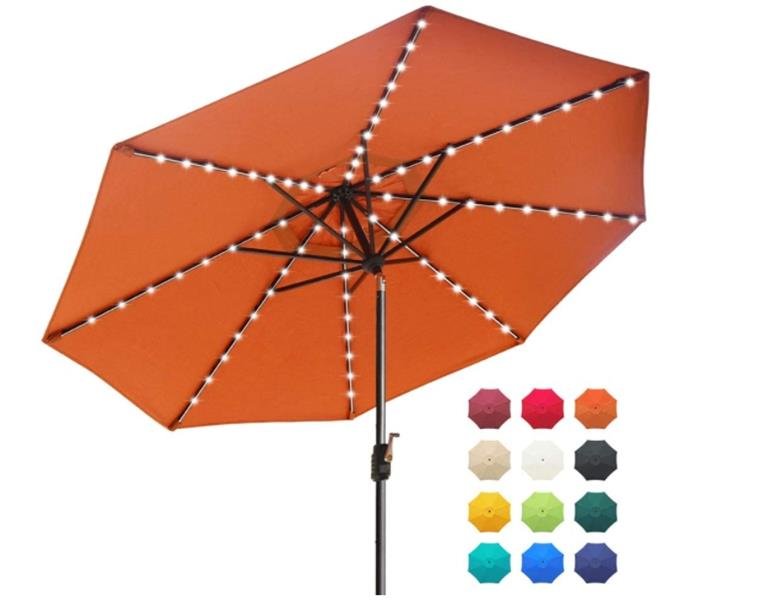 EliteShade Sunbrella Solar Umbrellas 9ft Market Umbrella with 80 LED Lights Patio Umbrellas Outdoor Table Umbrella