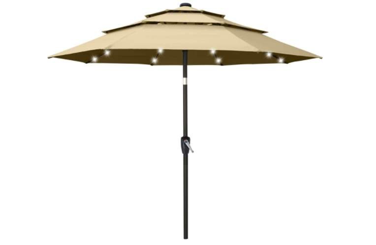 ABCCANOPY 9FT Solar 3 Tiers Market Umbrella Patio Umbrella Outdoor Table Umbrella