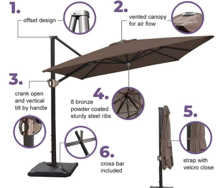 Abba Patio 8 x 10 Feet Rectangular Offset Cantilever Umbrella with Cross Base