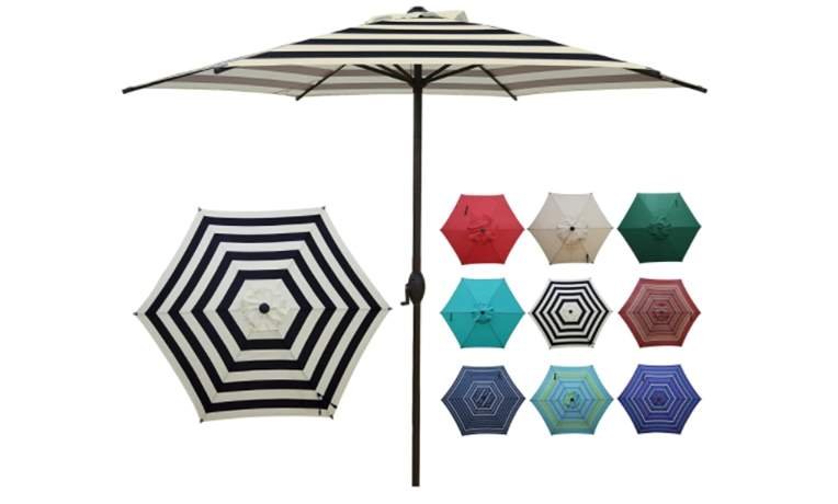 Abba Patio 9ft Striped Patio Umbrella Outdoor Umbrella Patio Market Table Umbrella with Push Button Tilt and Crank