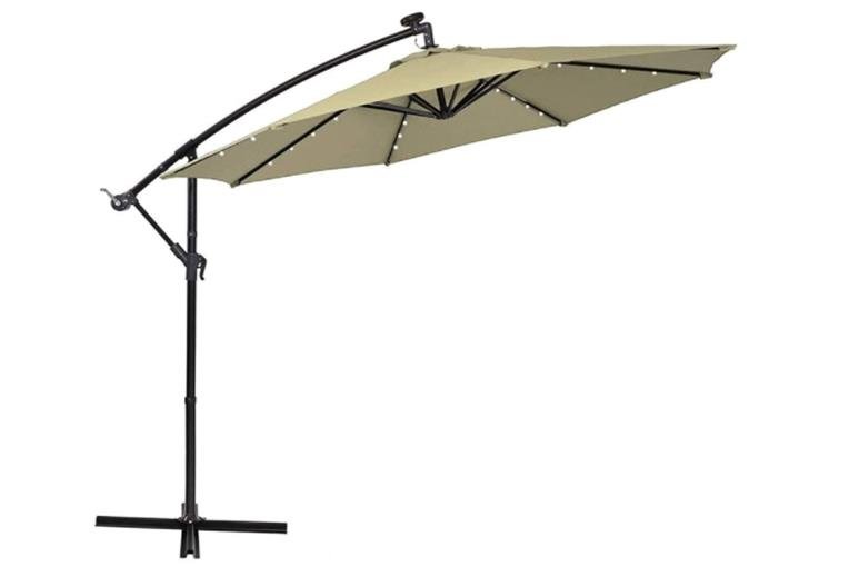 PHI VILLA 10ft offset hanging 32 pcs Led lights solar patio umbrella
