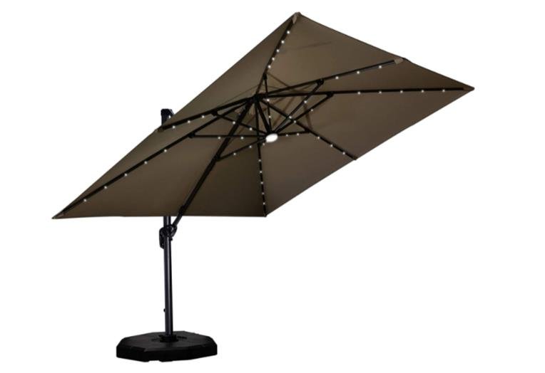 Purple Leaf 10 Feet Patio Aluminum Cantilever Solar Powered LED Square Umbrella with 360-degree Rotation - LED Lights