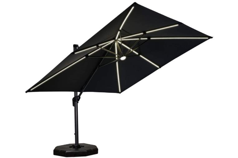 Purple Leaf 10 Feet Patio Aluminum Cantilever Solar Powered LED Square Umbrella with 360-degree Rotation - LED Tube