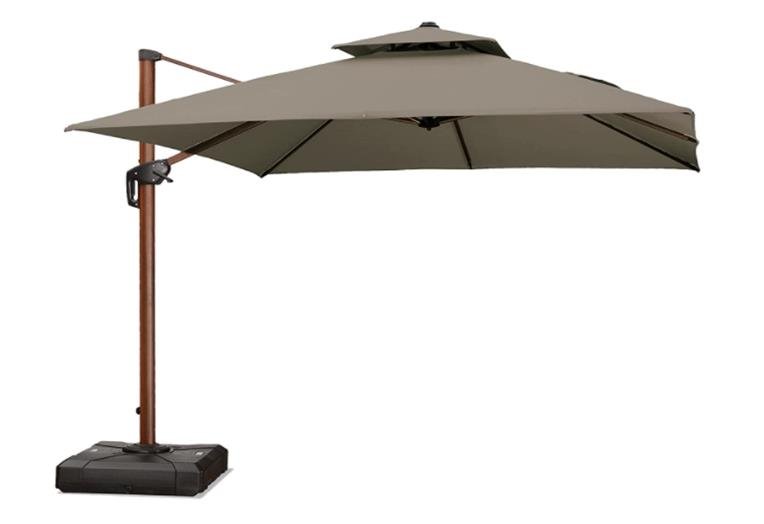 Purple Leaf 10ft Square Double Top Deluxe Sunbrella Cantilever Patio Umbrella Outdoor with 360-degree Rotation - Normal and Wood Pattern