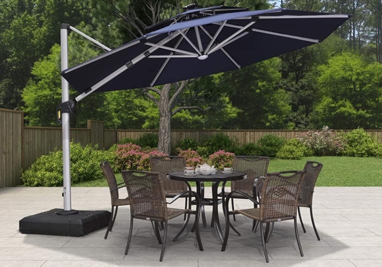 Purple Leaf 11' Solar Powered LED Round Cantilever Patio Umbrella Outdoor Umbrella Windproof Offset Umbrella