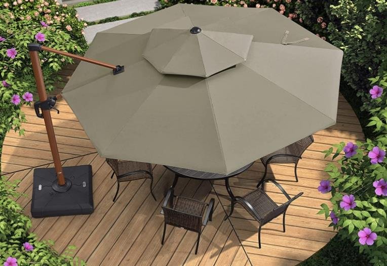 Purple Leaf 11ft Round Double Top Deluxe Sunbrella Cantilever Patio Umbrella Outdoor with 360 Degree Rotation - Wood Pattern