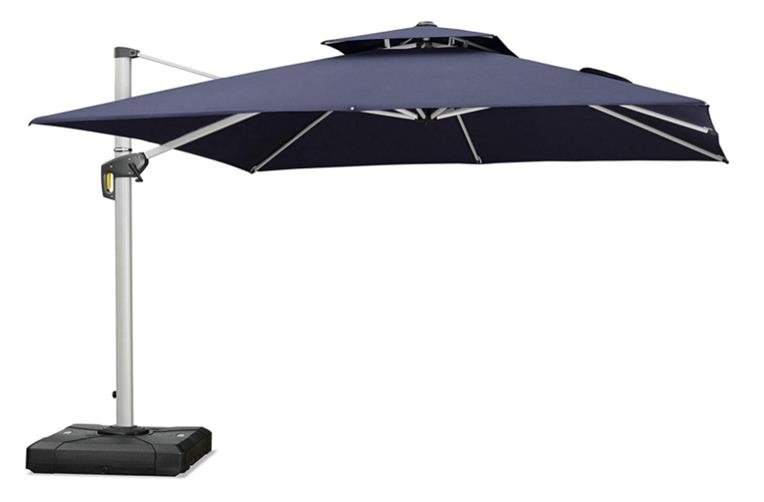 Purple Leaf 12ft Double Top Deluxe Square Cantilever Patio Umbrella Outdoor Umbrella with 360 Degree Rotation