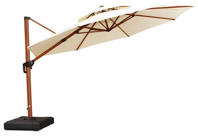 Purple Leaf 12ft Wood Pattern Round Cantilever Patio Umbrella Outdoor Umbrella with 360 Degree Rotation