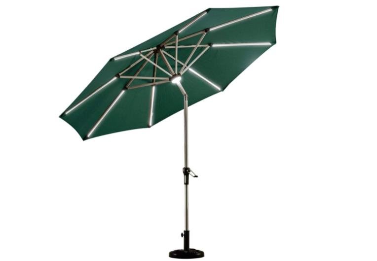 Purple Leaf 9ft Solar Powered Led Lighted Market Patio Umbrella with Push Button Tilt, Crank