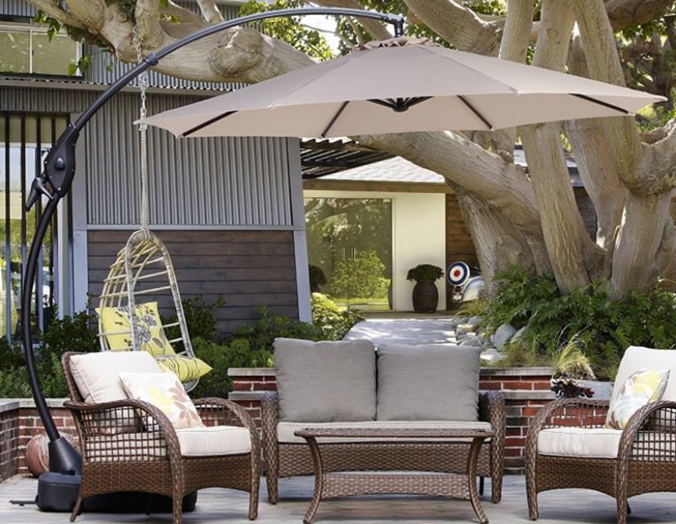 Grand Patio Deluxe 10 Ft Curvy Aluminum Offset Patio Umbrella with Crank Handle and Base