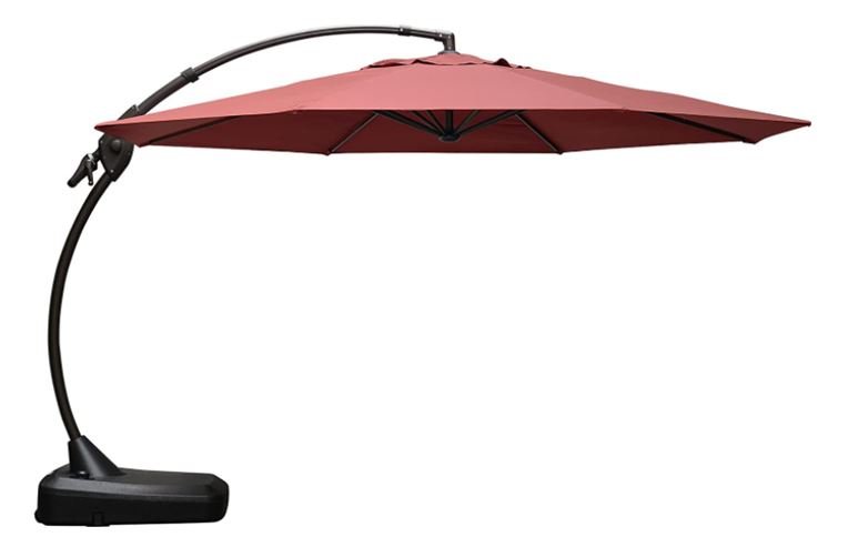 Grand Patio Deluxe SUNBRELLA NAPOLI 12 FT Curvy Aluminum Offset Umbrella, Patio Cantilever Umbrella with Base, Brick Red