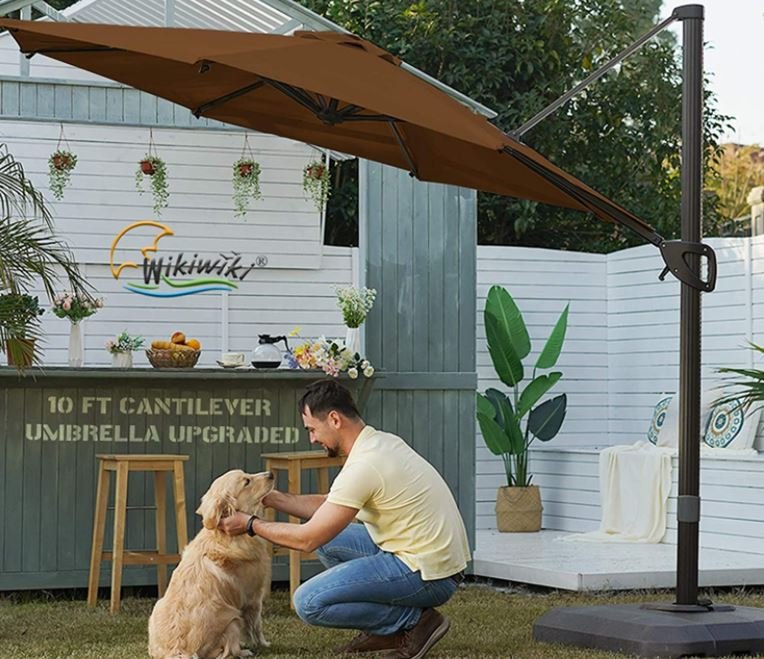 wikiwiki M Series Aluminum 10 FT Patio Cantilever Umbrella Outdoor Offset Umbrella with 360&deg; Rotation