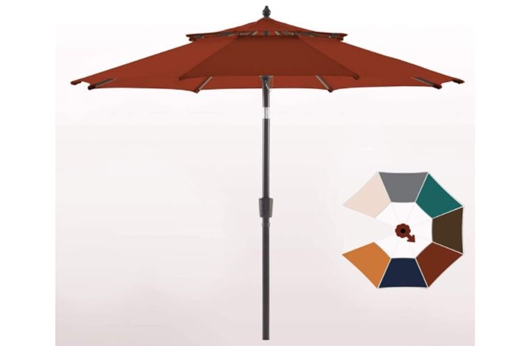 wikiwiki Olefin 9 ft 2 Tier Market Umbrella Patio Outdoor Table Umbrellas - Brick red