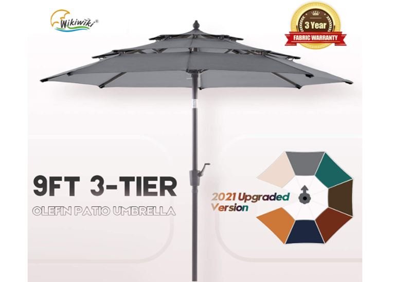 wikiwiki Olefin 9 ft 3-Tier Market Umbrella Patio Outdoor Table Umbrellas - Cast Shale